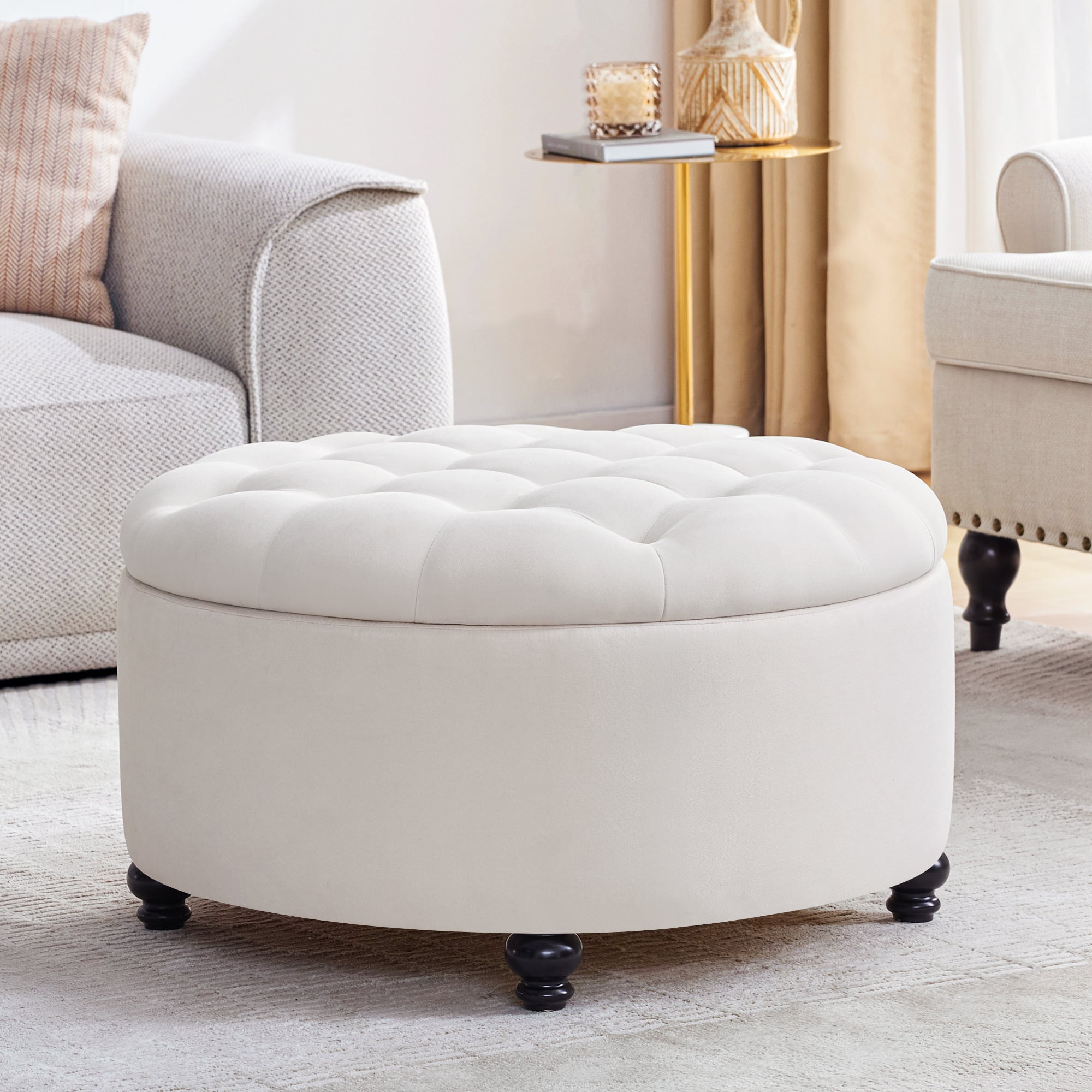 HUIMO 30.1-Inch Large Storage Ottoman, Beige with Lift Top, Foot 