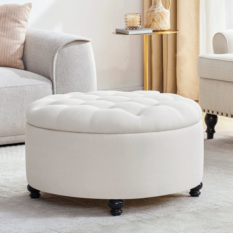 HUIMO 30.1-Inch Large Storage Ottoman, Beige with Lift Top, Foot  