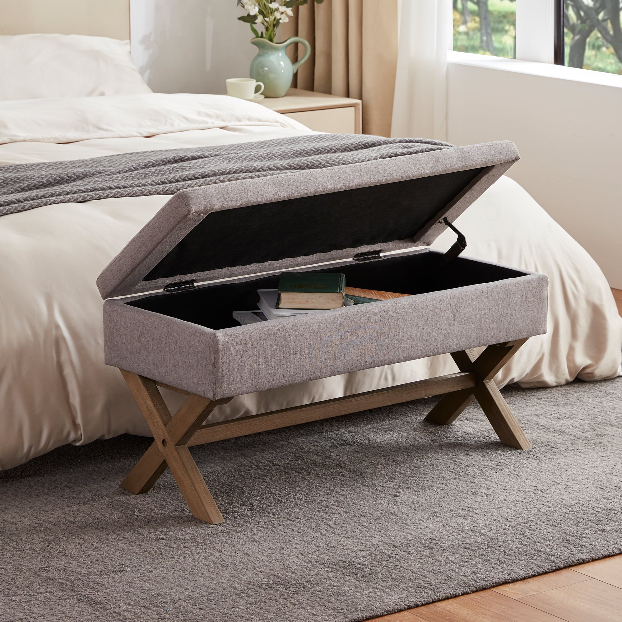 HUIMO 36inch Storage Entryway Bench , Upholstered End of Bed Bench