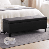 HUIMO 50.3" Rectangular Faux Leather Storage Ottoman Bench, Large Upholstered Storage Bench with Storage,Bedroom Bench, For the Living Room and Bedroom,Entryway (Black)