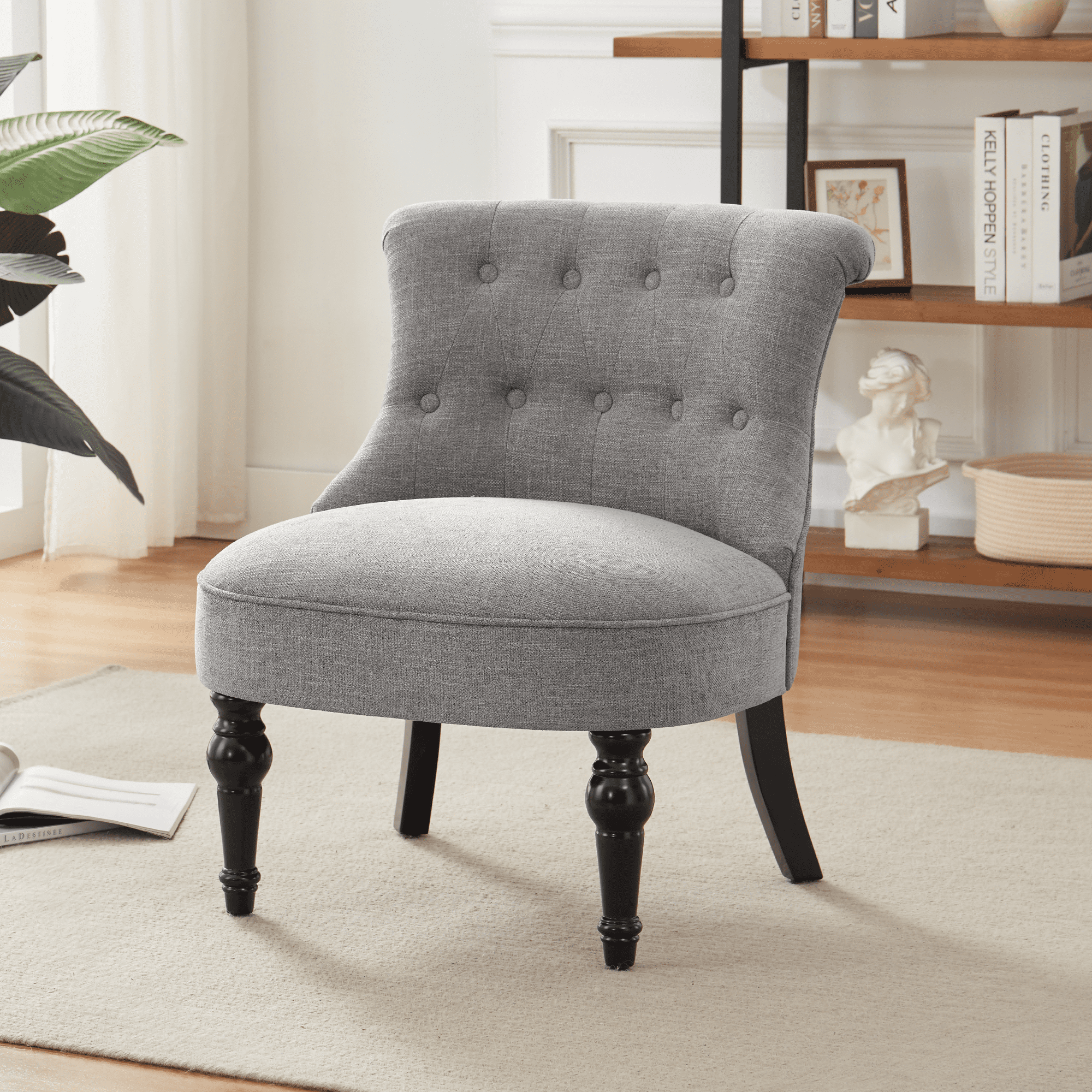 HUIMO Accent Chair for Living Room Comfy Upholstered Slipper Chair with Wood Legs and Padded Seat Modern Decorative Corner Armless Side Chair with Wing Back Makeup Vanity Chair Grey Walmart