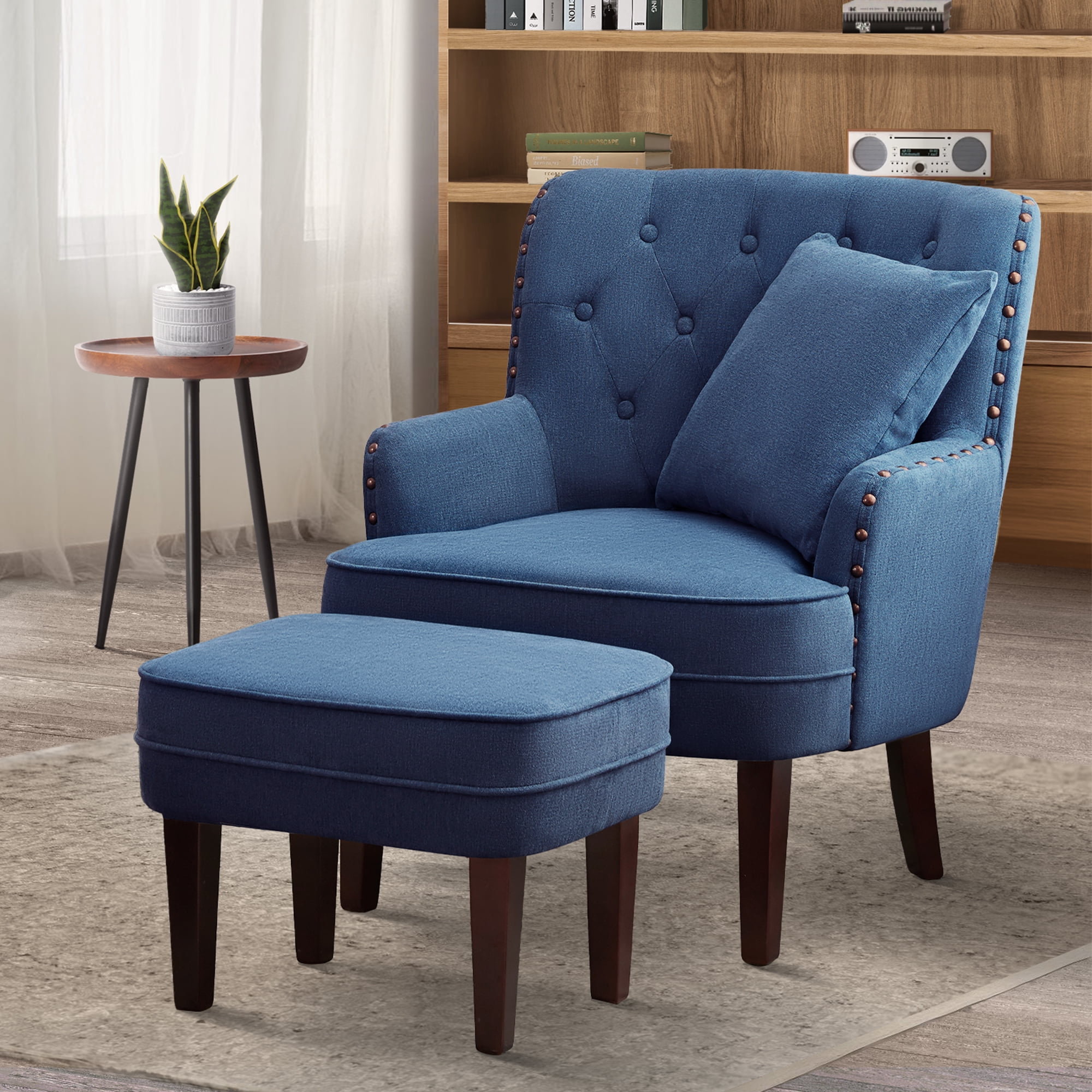 HUIMO Accent Armchair with Ottoman, Mid Century Modern Upholstered
