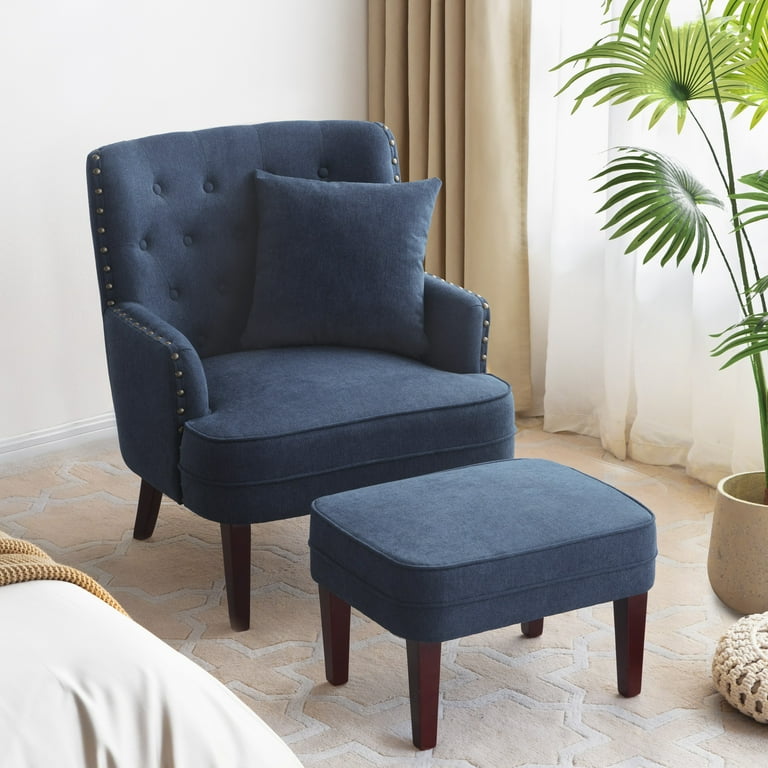 HUIMO Accent Chair with Ottoman and Pillow Club Chair and Ottoman Set with Bronzer Nail Head Trim Wooden Legs Comfy Reading Armchair with Button