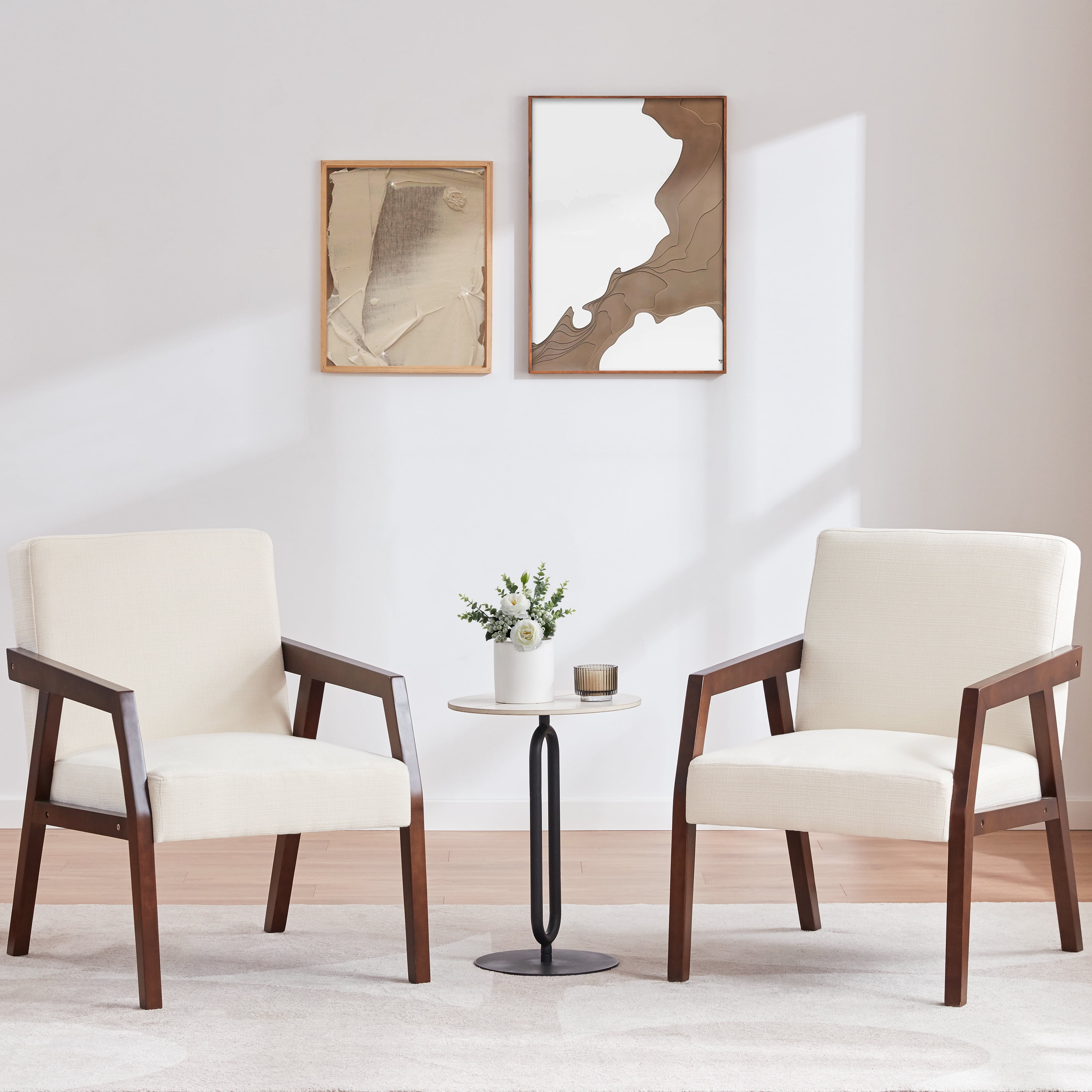 HUIMO Accent Chair Set of 2, Wooden Arm Chair, Mid-Century Modern