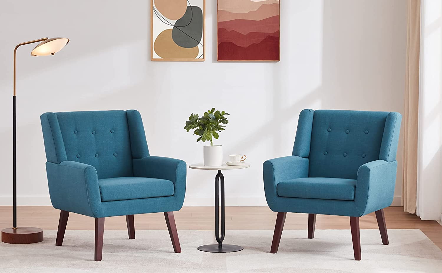 HUIMO Accent Chair Upholstered Button Tufted Armchair Mid