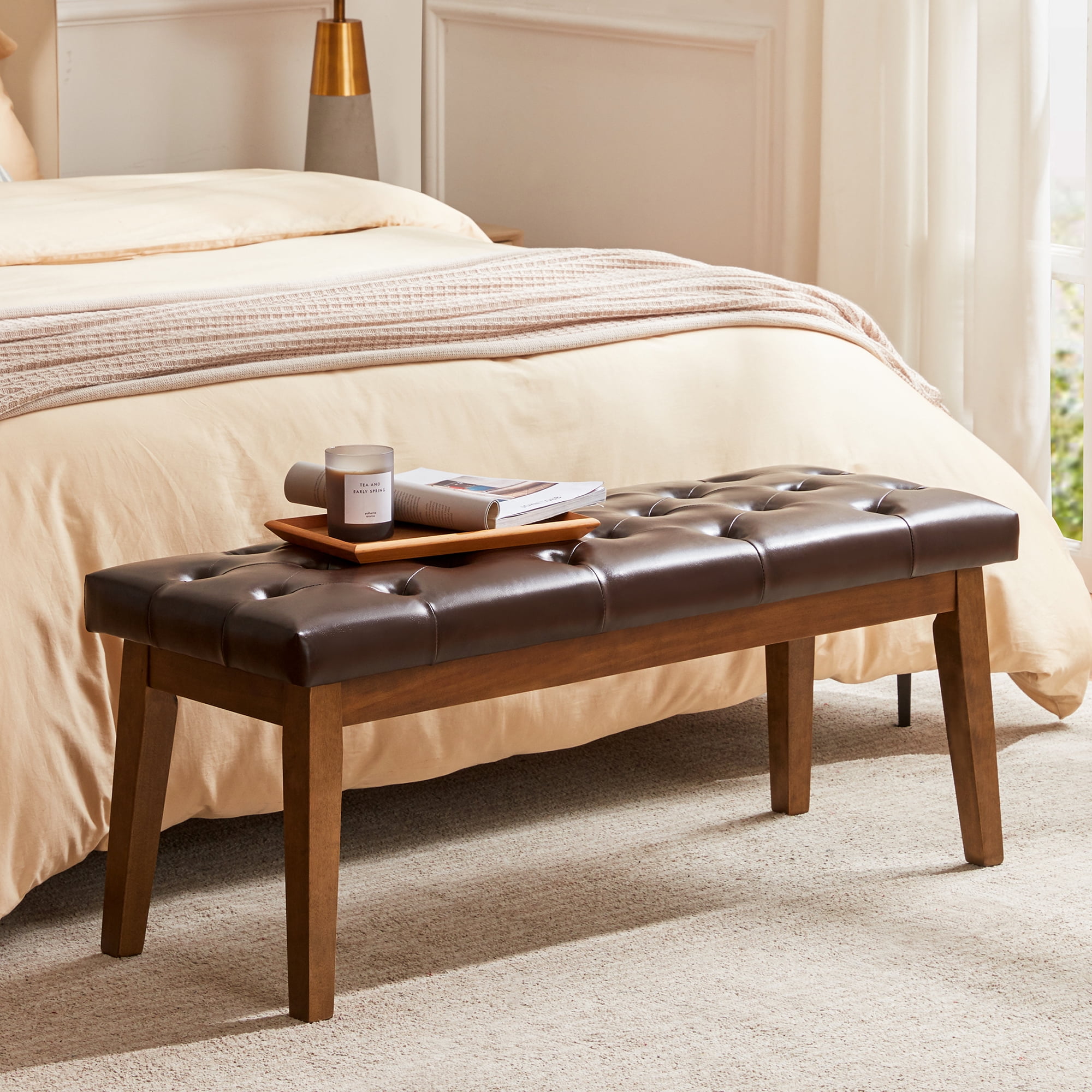 HUIMO Bedroom Bench End of Bed, Upholstered Dining Bench for Kitchen