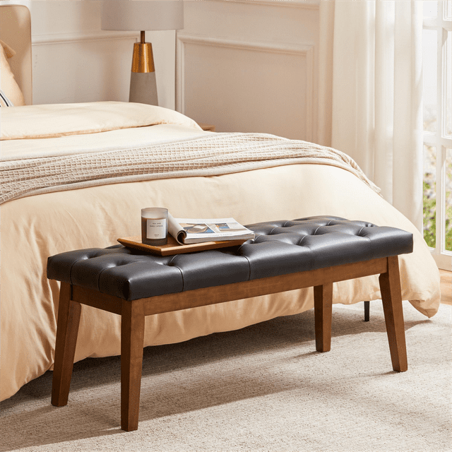 HUIMO Leather Upholstered Ottoman Bench for Bedroom, Entryway, Living