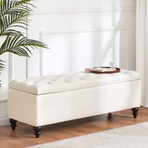 HUIMO Button-Tufted Ottoman with Storage in Upholstered Fabrics, Large Storage Bench for Bedroom,End of Bed Bench, Living Room, Entryway,(Ivory)