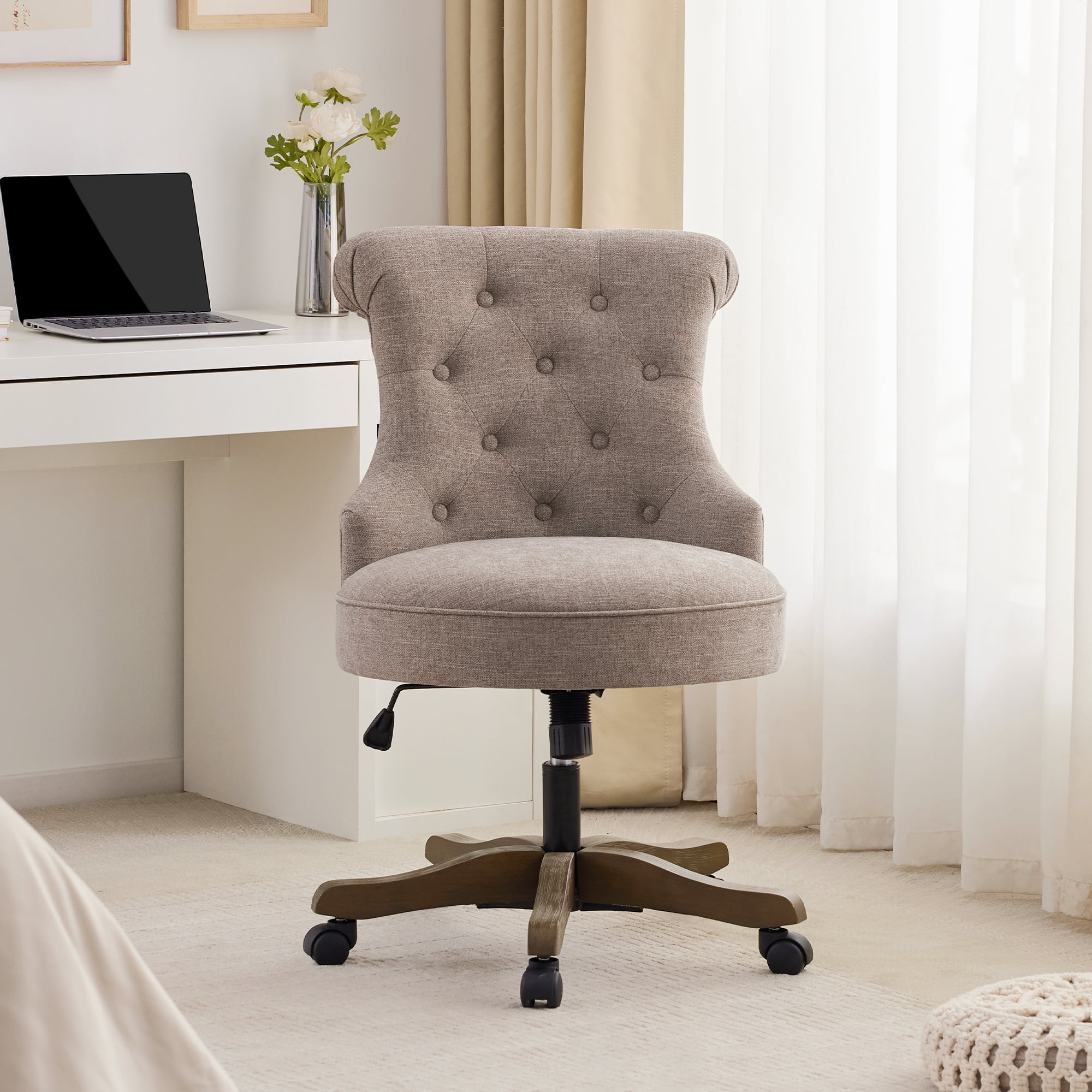 HUIMO Home Office Chair with Wheels, Upholstered Comfortable Swivel