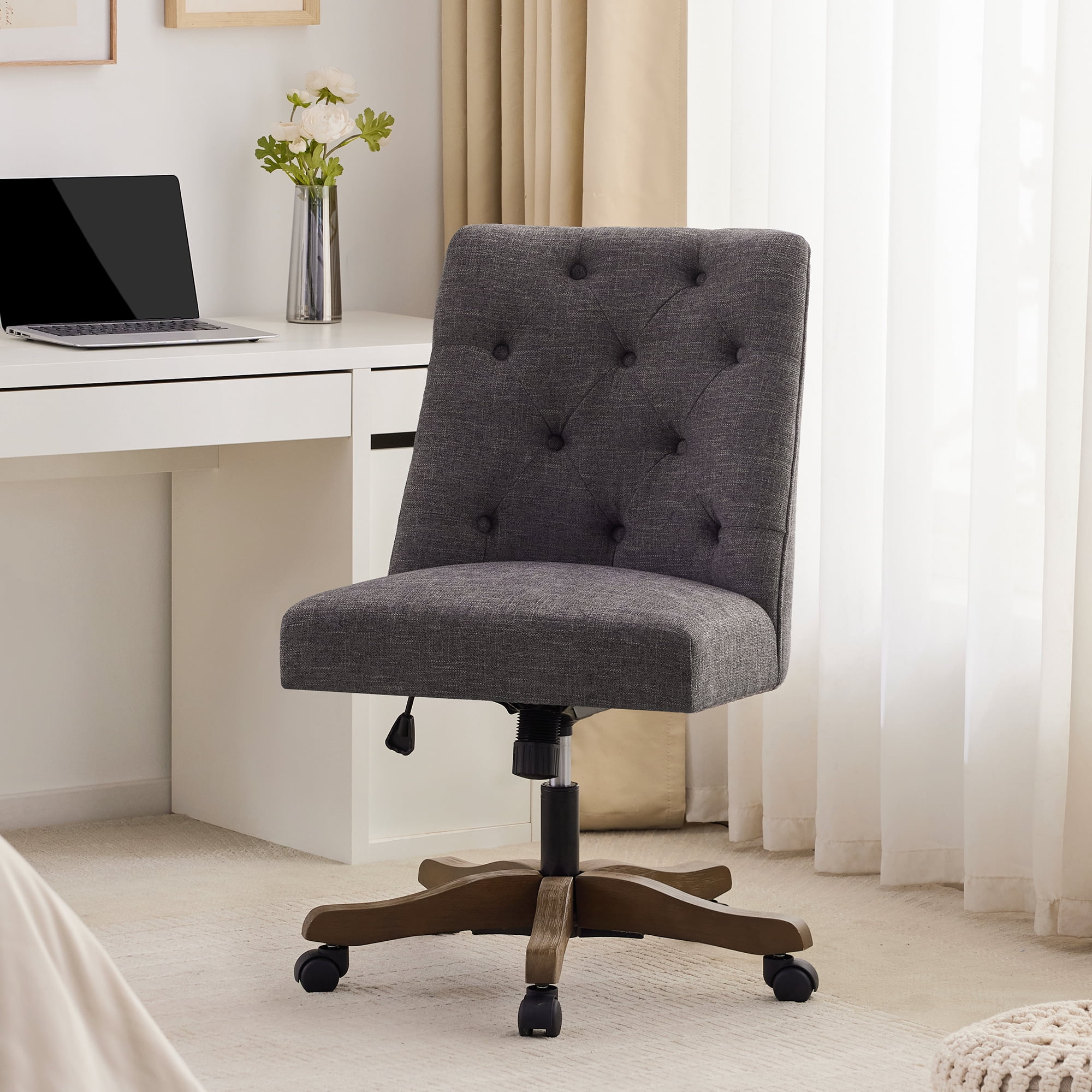 HUIMO Home Office Desk Chair with Wheels, Armless Swivel Fabric Padded
