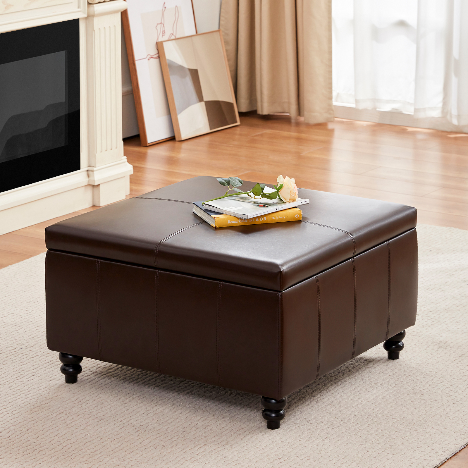 Mllieroo 30" L Faux Leather Folding Storage Ottoman Bench, Storage