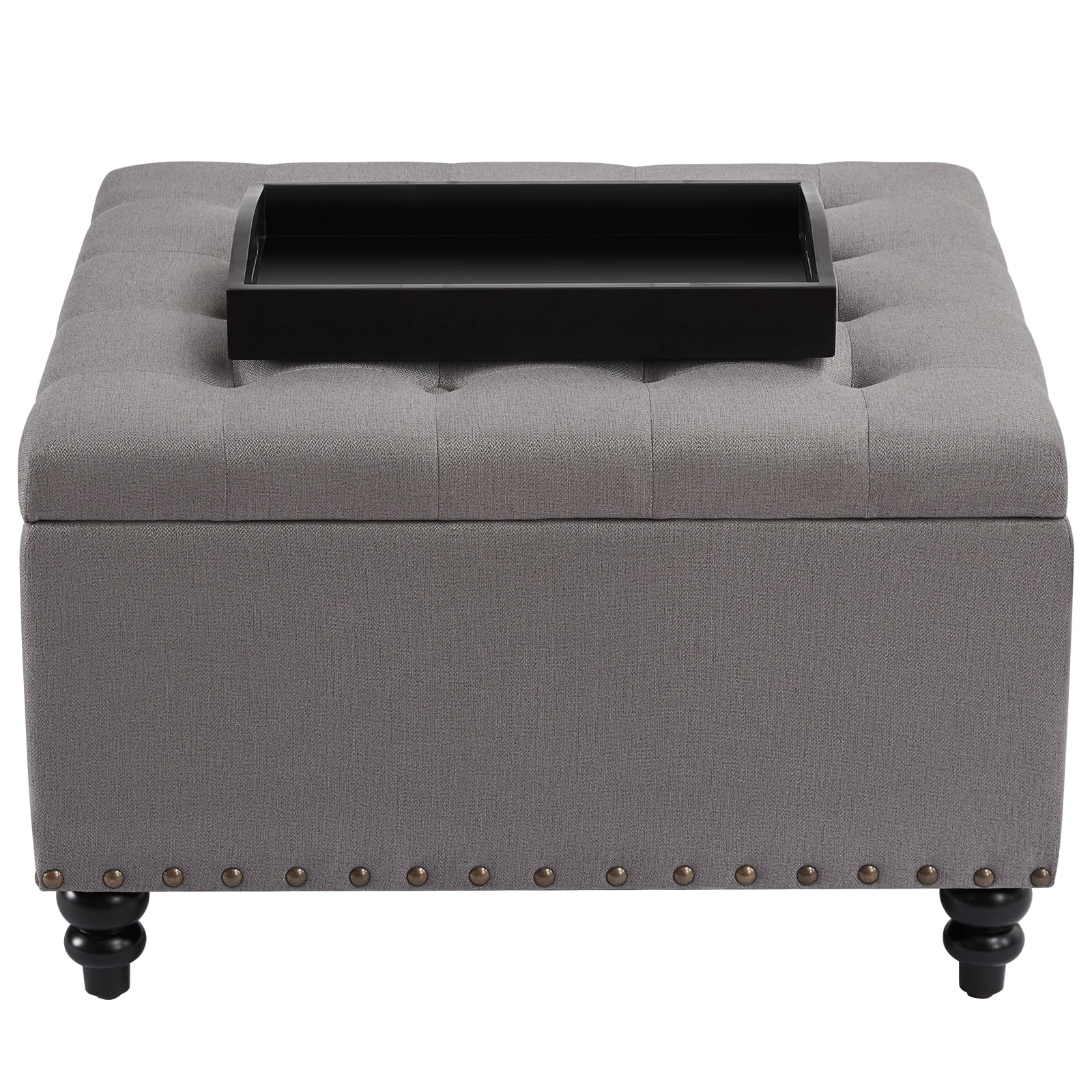 HUIMO Large Square Storage Ottoman Bench, Tufted Upholstered Coffee