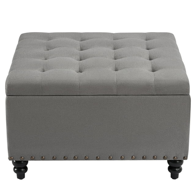 HUIMO Large Square Storage Ottoman Bench, Tufted Upholstered Coffee