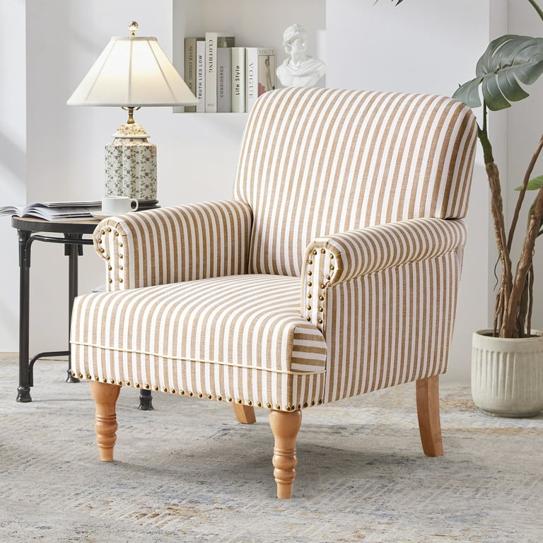 HUIMO Mid Century Modern Accent Chair with Arms and Wooden Legs Linen Fabric Armchair High Back Rest Upholstered Comfy Reading Chairs Single Sofa
