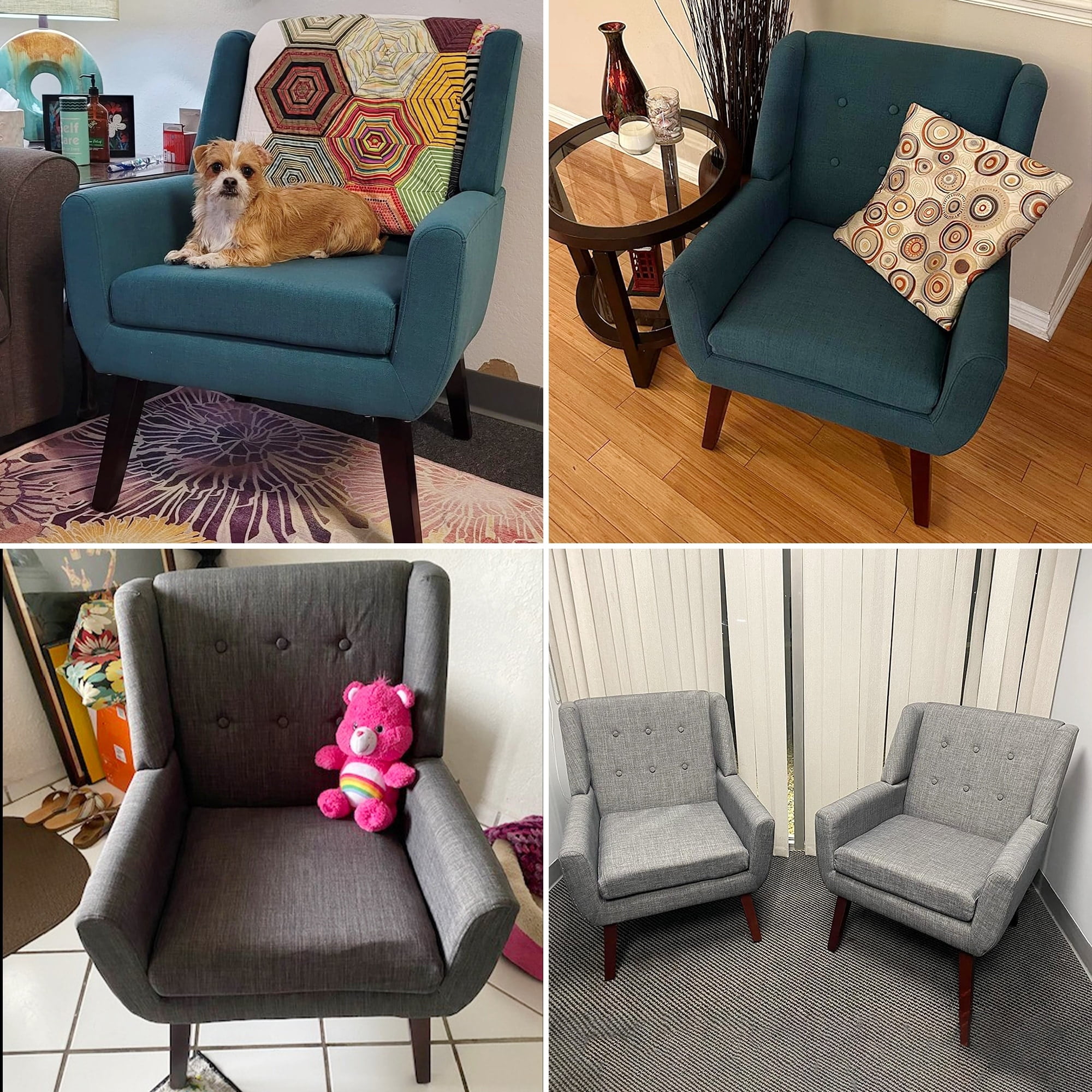 Lake Blue Linen Upholstered Barrel Accent Chair with Wood Legs