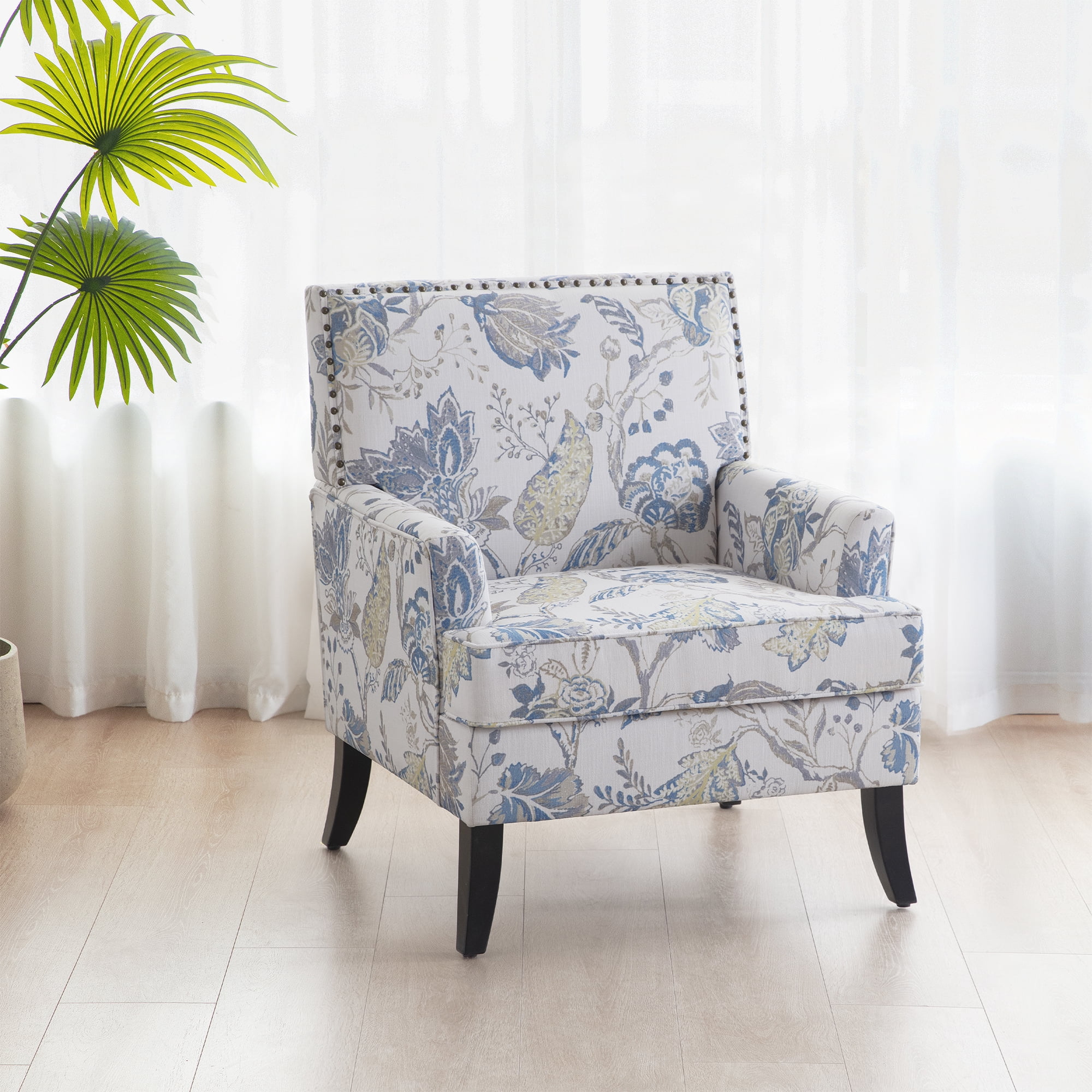 HUIMO Printed Accent Chair Upholstered Linen Fabric Living Room Chair