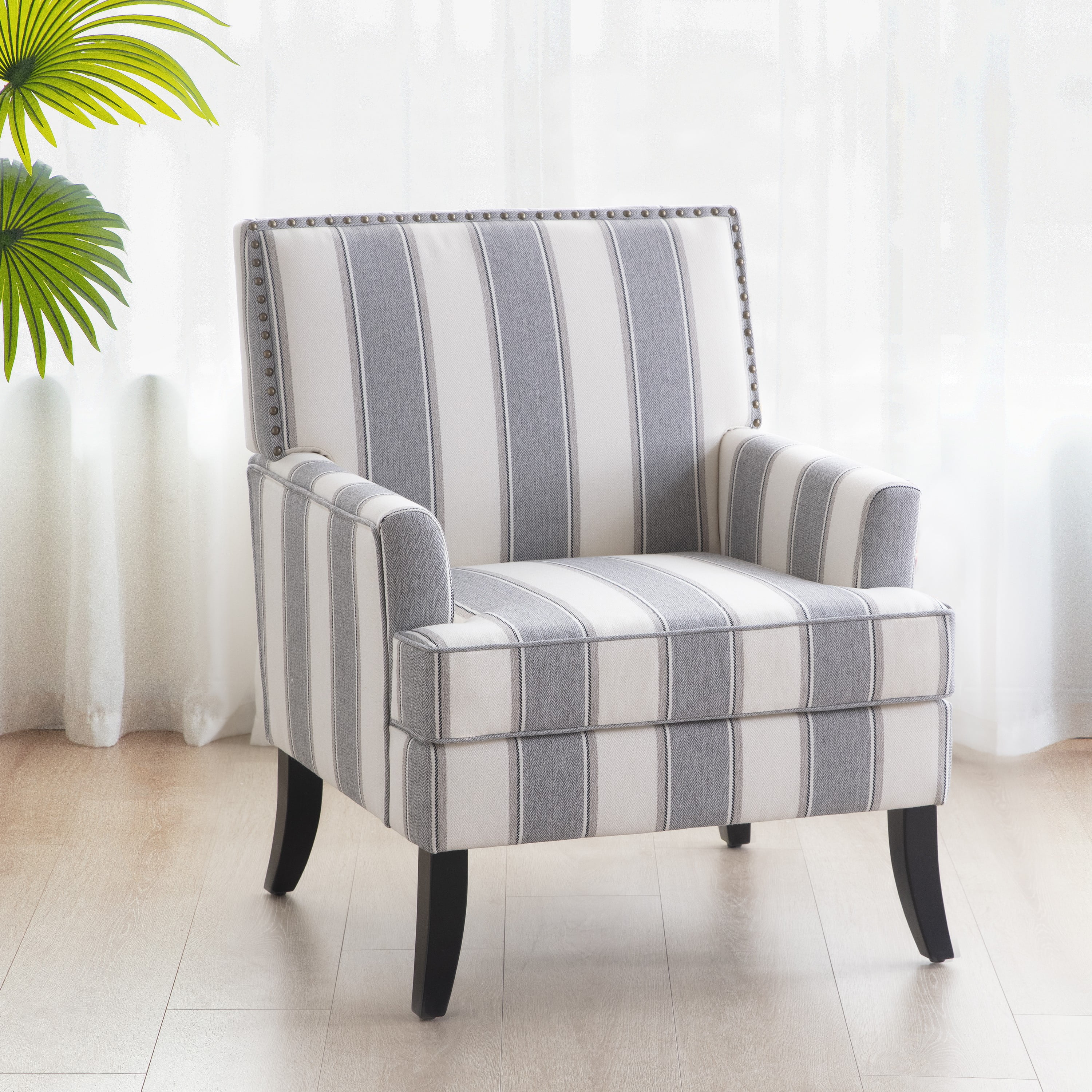 HUIMO Printed Accent Chair Upholstered Linen Fabric Living Room Chair