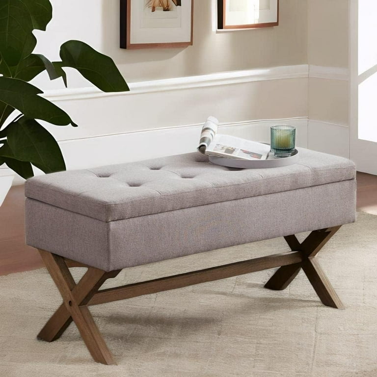 HUIMO Storage Bench 35 Upholstered Entryway Bench Dining Bench Tufted Fabric End of Bed Bench for Bedroom Living Room Hallway Dark Grey