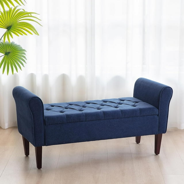 HUIMO Storage Bench for Bedroom End of Bed Bench Rolled Armed Linen