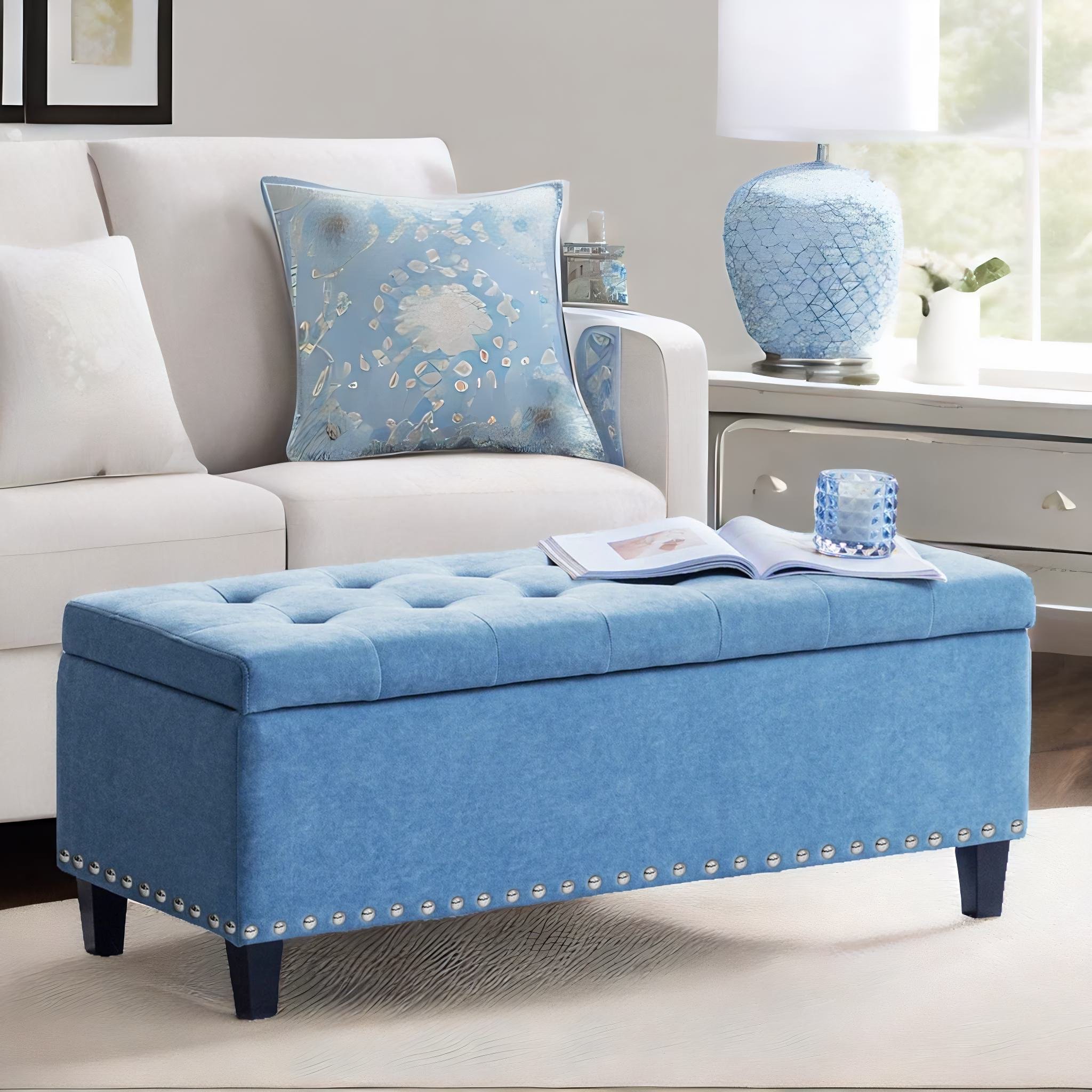 HUIMO Tufted Button Storage Ottoman Bench with Hinged Lid, Upholstered