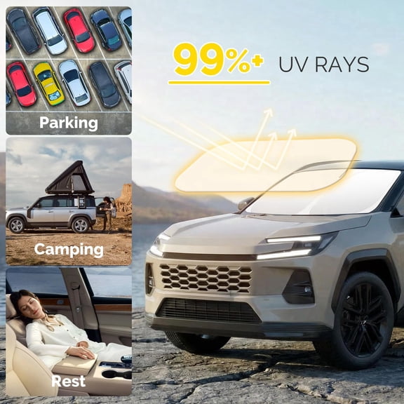 HUINIU Windshield Sun Shade Custom Fit for RAV-4 2019-2023 2024 2025 2026 SUV TRD Off-Road, LE XLE Premium Limited, Foldable Sunshade, UV Block & Protector Accessories