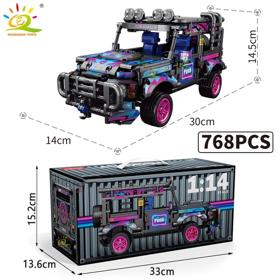HUIQIBAO 1:14 Off-road Vehicle Racing Car Technical Model Building Block MOC Truck Brick Children City Construction Toy Boy Game