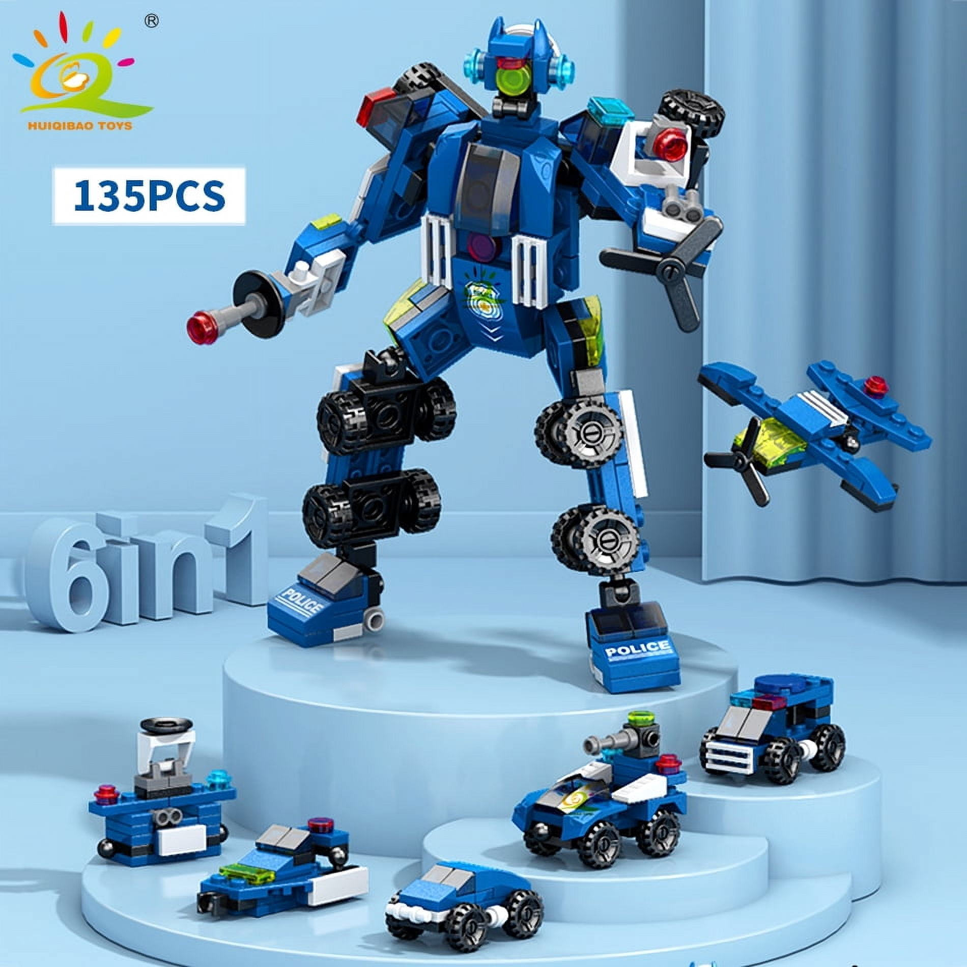 6IN1 City Engineering Car Police Truck Dinosaur Building Blocks Tank ...