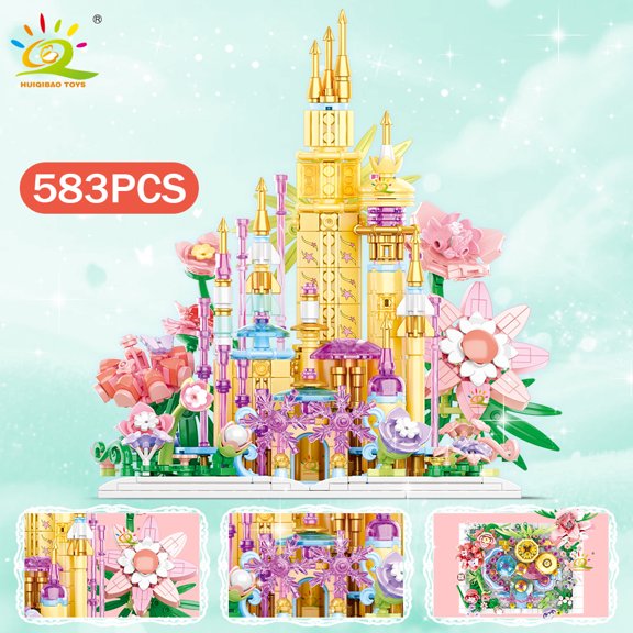 HUIQIBAO Dream Princess Castle House Model Building Blocks DIY City Dreamy Flower Castle Decorative Construction Bricks Toys