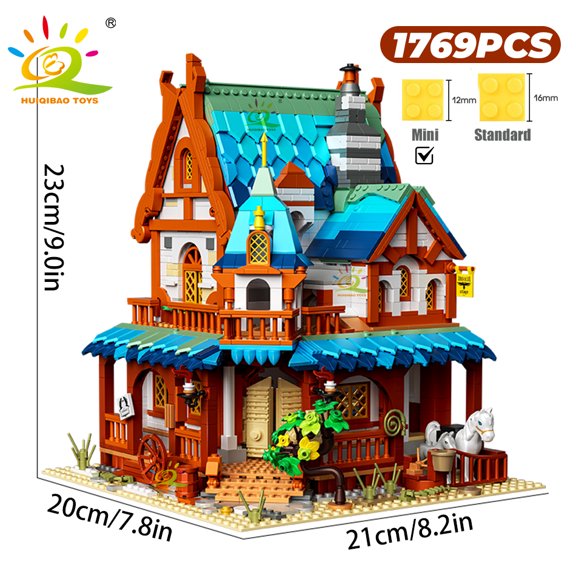 HUIQIBAO MOC Castle City Medieval Architecture Style House micro Building Blocks mini Brick Construction Toys for Children Gifts