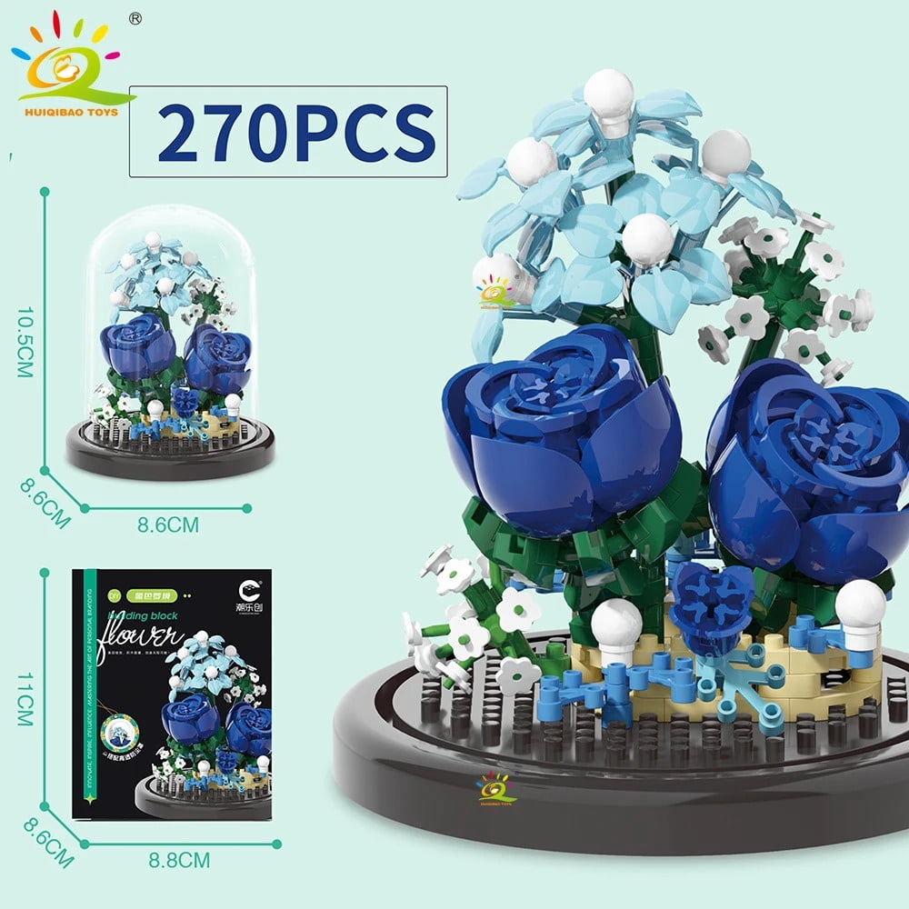 HUIQIBAO MOC Eternal Bouquet Display Box Micro Building Blocks Flower ...