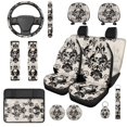 thumbnail image 1 of HUISEFOR 14 Packs Gothic Skull Car Seat Covers Full Set for Women Men Including Steering Wheel Cover, Armrest Cover, Breathable, Elastic, Easy Installation, Fit for Most Cars, Auto, SUVs, 1 of 5