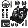 thumbnail image 1 of HUISEFOR 14 Pcs Black Skeleton Car Seat Cover Full Set Breathable Soft Including Car Steering Wheel Cover, Belt Cover, Armrest Cover, Head Rest Protector, Fit for Most Cars, Auto, SUVs, 1 of 5