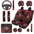 thumbnail image 1 of HUISEFOR 14 Pcs Rose Skull Car Seat Cover Full Set Breathable Non Slip Including Steering Wheel Cover, Belt Cover, Armrest Cover, Coasters, Keychain, Universal Fit for Cars SUV Trucks, 1 of 5