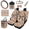 thumbnail image 1 of HUISEFOR 15 Packs Camo Bow Car Seat Covers Full Set for Women Men Including Steering Wheel Cover, Belt Cover, Scratch-Resistant, Non Slip, Easy Installation, Fit for Most Cars, Auto, SUVs, 1 of 6