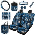 thumbnail image 1 of HUISEFOR 15 Packs Rose Skull Car Seat Cover Full Set Scratch-Resistant with Steering Wheel Cover Seat Belt Cover Air Vent Storage Bag Car Trash Can Rear View Mirror Cover Keychain Coasters, 1 of 7