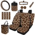 thumbnail image 1 of HUISEFOR 15 Pcs Giraffe Car Seat Cover Full Set for Most Truck SUV Including Steering Wheel Cover Seat Belt Cover Garbage Can Rear View Mirror Cover Coasters Suitable for Most Cars SUV, 1 of 7
