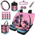 thumbnail image 1 of HUISEFOR 15 Pcs Sunset Palm Tree Car Seat Covers Full Set for Women Men Including Steering Wheel Cover Belt Cover Rear View Mirror Cover Garbage Can Air Vent Storage Bag Keychain Car Trash Can, 1 of 7