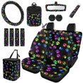 thumbnail image 1 of HUISEFOR 15 Pieces Cute Car Seat Covers Full Set for Women Men Dog Paw Print Steering Wheel Cover Belt Cover Garbage Can Keychain Car Coasters Rear View Mirror Cover, 1 of 7