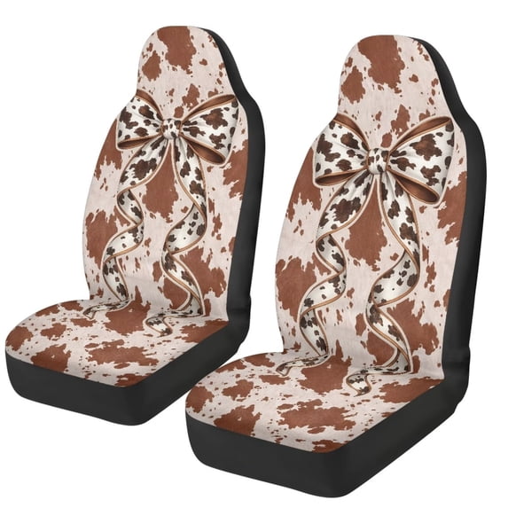 HUISEFOR 2 Pack Cow Print Bow Front Car Seat Covers Breathable Soft Anti Slip Car Seat Covers Protector, Elastic, Easy to Installation, for Cars, SUVs, Sedans and Trucks