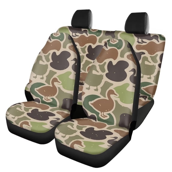 HUISEFOR 4 Pcs Camo Duck Car Seat Cover Full Set Elastic Polyester Breathable, Soft Easy to Installation, Front and Back Split Bench Protector, Universal Fit for Cars SUV
