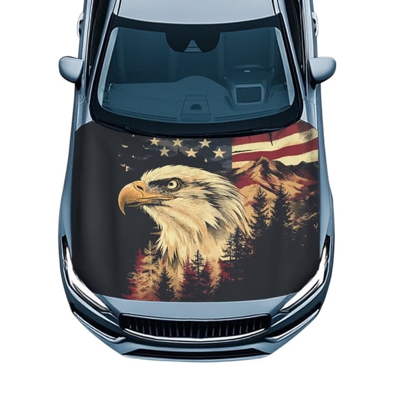 HUISEFOR American Eagle Car Hood Cover Soft Easy to Install Fabric Hood Cover Personalized Can be Washed Automotive Exterior Accessories Universal Fit for Cars