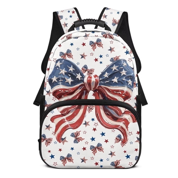 HUISEFOR American Flag Bow Backpack for School Kids Girls 17 Inch Large Capacity Kids Backpack, Lightweight Multifunctional College Students Backpacks Casual Shoulder Bookbag
