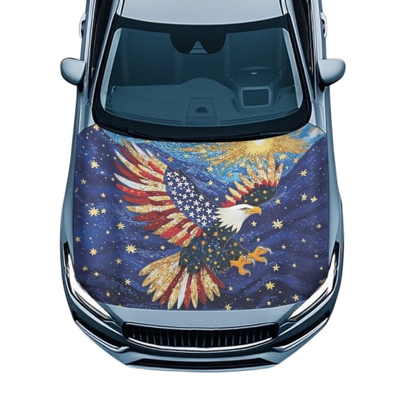 HUISEFOR American Flag Eagle Car Hood Cover Stretchable Soft Car Hood Cover Protector All-Season Protection Cars Decor Accessories Can be Washed Fits for Most Cars SUV