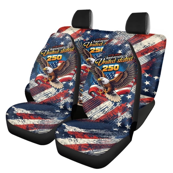 HUISEFOR American Flag Eagle Car Seat Cover Set 4 Pieces Breathable Front and Back Seat Covers Protectors Elastic Polyester Easy to Installation Universal Fit for Most Cars SUVs