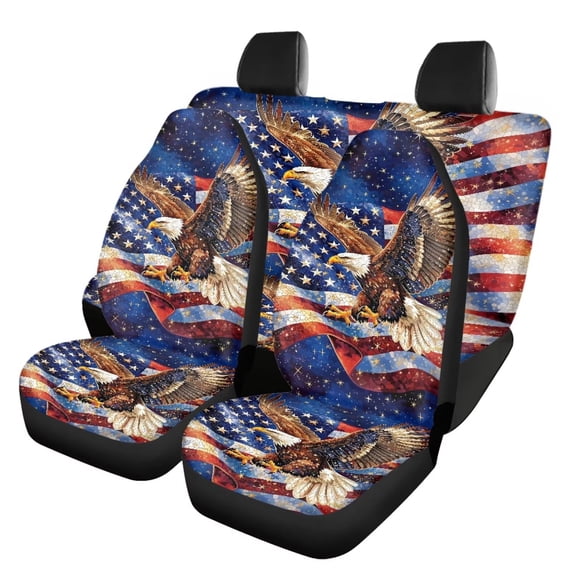 HUISEFOR American Flag Eagle Car Seat Cover Set Breathable Soft 4 Piece Car Seat Cover Set All-Season Protection Cars Accessories Easy to Installation Universal Fit for Most Cars SUVs