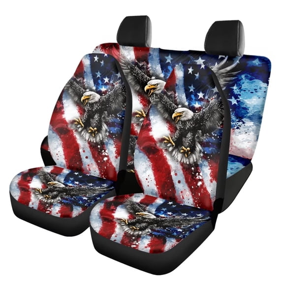 HUISEFOR American Flag Eagle Car Seat Covers Full Set 4 Pieces Breathable Front Rear Seat Protectors Soft Anti Slip Cars Interior Accessories Universal Fit for Most Sedan SUVs