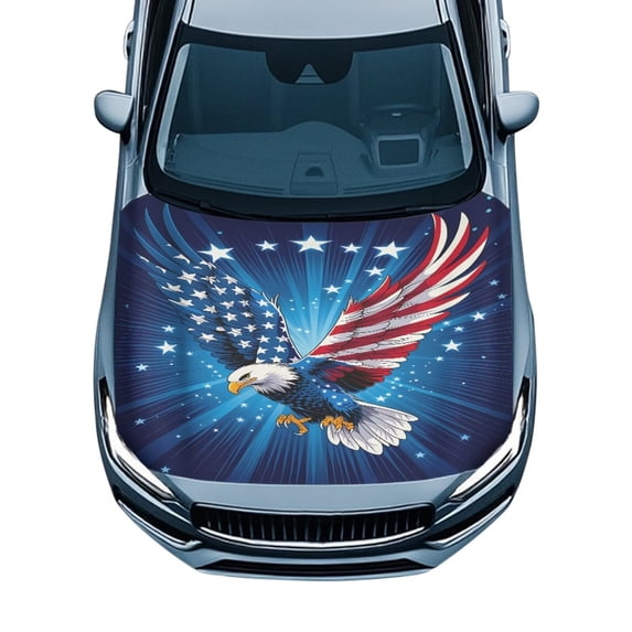 HUISEFOR American Flag Eagle Hood Covers for Cars Easy to Install Car Hood Cover Protector All-Season Protection Removable Automotive Accessories Universal Fit for Most Cars