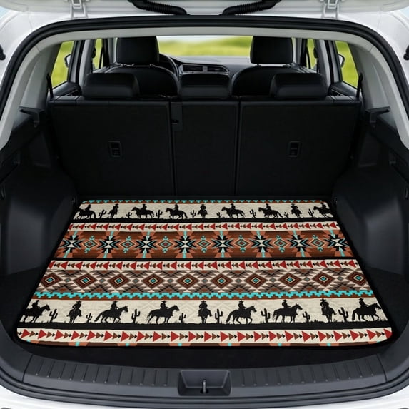 HUISEFOR Aztec Horse Car Trunk Mat 29" x 39" Cargo Mat Rear Trunk Liner Non-Slip Vehicle Interior Accessories Easy To Clean Universal Fit for Most Cars