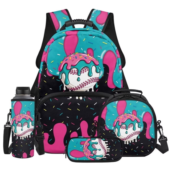 HUISEFOR Baseball Kids Backpack Set 17 Inch Multifunctional Book Bag with Lunch Box Pencil Case Bottle Sleeve Large Capacity for Preschool Elementary Bookbag Set