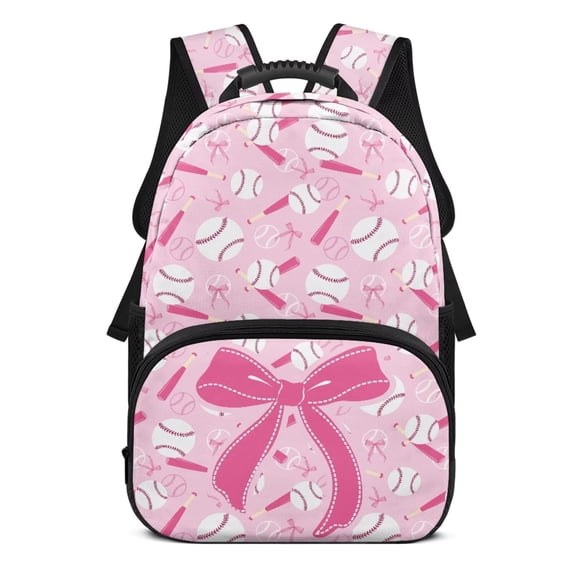 HUISEFOR Baseball Pink Bow School Backpack for Teen Girls 17 Inch Lightweight Bookbags with Adjustable Shoulder Strap Comfortable Travel Bags Breathable Daypack 10-12 Years